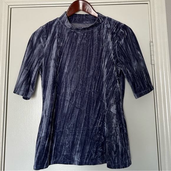 Anthropologie Pilcro Velvet Velveteen Mock Neck Top Blouse in Slate Size S - Picture 3 of 6
